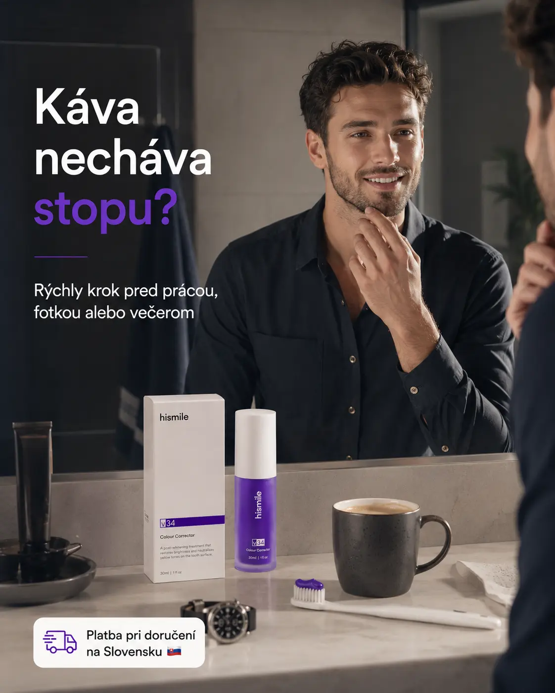 Muž používa hismile v34
