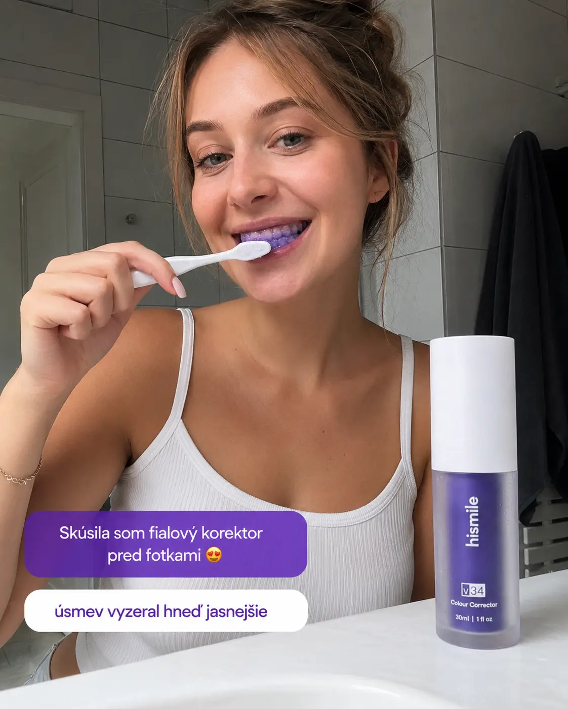 Zákazníčka používa hismile v34 Colour Corrector